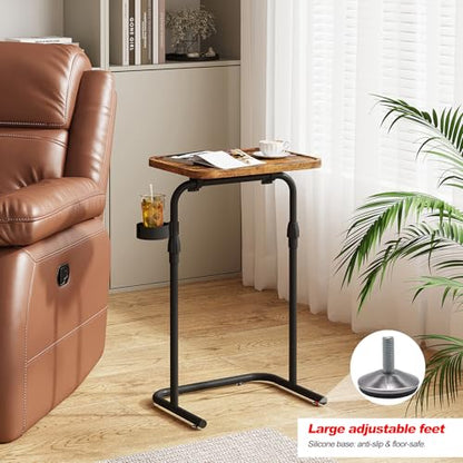 TUTOTAK C Shaped End Table with Tiltable Surface, Set of 2, Adjustable Height Side Table, Slide Under Couch Table TV Tray for Eating, Sofa Tray for Livingroom, Bedroom Brown TB01BB0912 - color: Brown