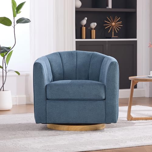 YaFiti Modern Swivel Accent Chair 1 pcs, Round Barrel Club Armchair, Blue | Premium Chenille Fabric, High-resilience Foam, Solid Wood Base, 350lbs Capacity, Upholstered Armchair for Living Bedroom - color: Blue
