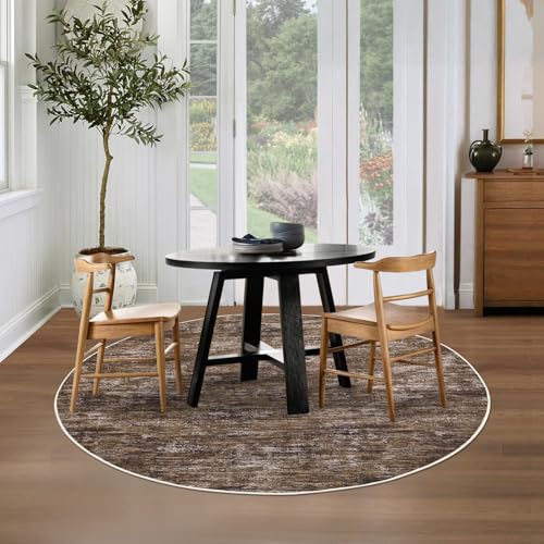 3x3 Round Area Rug Small Washable Circle Rug Non Slip Stain Resistant Entry Mat Modern Solid Color Round Living Room Carpet Low Pile Soft Bedroom Mat Neutral Rug for Bedside Nursery, Brown - color: Brown, size: 3' (Round)