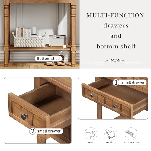 Merax Narrow Console Table, Elegant Slim Entryway Table Sofa Table with Three Storage Drawers and Bottom Shelf for Entryway for Hallway, and Living Room (Natural) - color: Natural