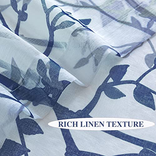 Luvyohmee White Navy Blue Curtains 63 Inch Length 2 Panels, Semi Sheer Window Curtain Drapes for Living Room/Bedroom, Blue Nature Tree Branches Patterned Linen Curtains Grommet W52XL63 - color: Navy Blue, size: 52"W x 63"L (Pack of 2)