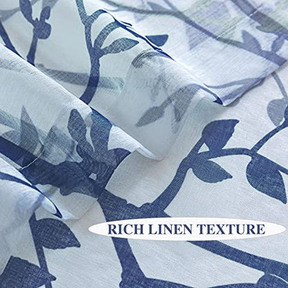 Luvyohmee White Navy Blue Curtains 95 Inch Length 2 Panels Set, Semi Sheer Window Curtain Drapes for Living Room/Bedroom, Blue Tree Branches Patterned Linen Textured Curtains, Grommet Top W52XL95 - color: Navy Blue, size: 52"W x 95"L (Pack of 2)