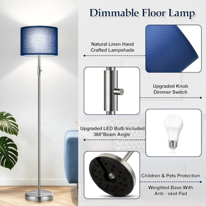 Floor Lamp Simple Design with Shade, Small Tall Lamps for Living Room Bedroom Office Dining Room Kitchen-Nickel - color: Nickel-Blue Shade