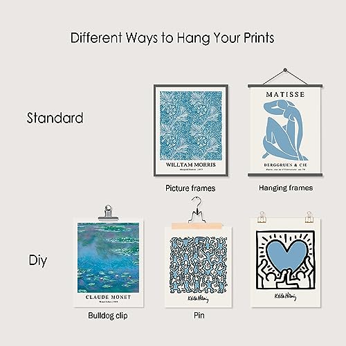 Matisse Wall Art Prints Set of 6, Abstract Blue Matisse Wall Art Exhibition Posters, Modern Blue Matisse Print William Morris Painting Yayoi Kusama Poster Claude Monet Prints, Boho Canvas Art Prints - color: Blue Matisse Wall Art, size: 8x10 inch
