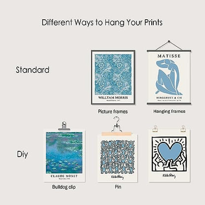 Matisse Wall Art Prints Set of 6, Abstract Blue Matisse Wall Art Exhibition Posters, Modern Blue Matisse Print William Morris Painting Yayoi Kusama Poster Claude Monet Prints, Boho Canvas Art Prints - color: Blue Matisse Wall Art, size: 8x10 inch