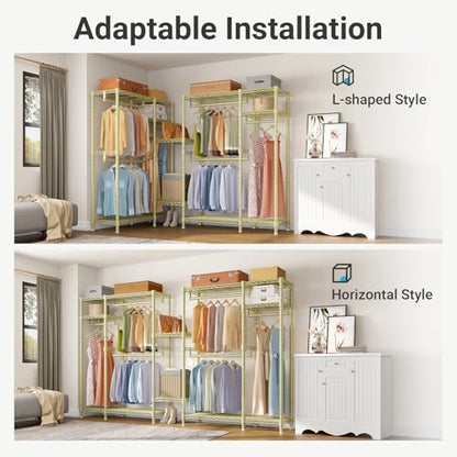 VIPEK V2 Heavy Duty Clothes Rack, Metal Closet Rack Organizer, Gold | Garment Racks with 4 Tiers Wire Shelving 3 Hanging Rods, Compact Freestanding Closet Metal Closet Rack, Max Load 700LBS - color: Gold, style: V2