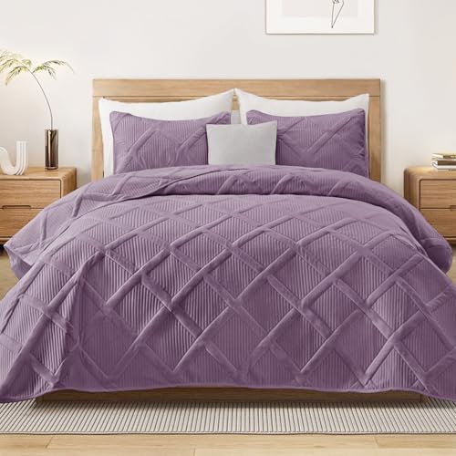 Exclusivo Mezcla Quilt King Size, Dusty Lavender | Soft Bedspreads with 2 Pillow Shams, Modern Striped Pattern, Lightweight Bedding Set Coverlets for All Seasons, 104x96 Inch - color: Dusty Lavender, size: King (104"x96")