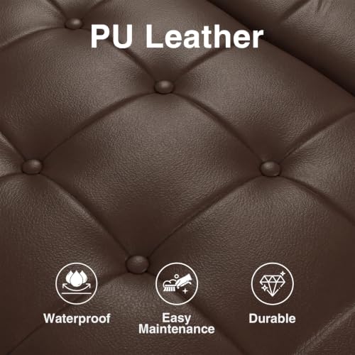 FiveWillowise 30 Inch Large Round Ottoman with Storage Circular,Chocolate | Leather Coffee Table with Lift Top,Modern Upholstered Button Tufted Footrest Stool Solid Wood Legs for Living Room,Bedroom - color: Chocolate