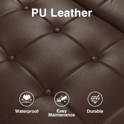 FiveWillowise 30 Inch Large Round Ottoman with Storage Circular,Chocolate | Leather Coffee Table with Lift Top,Modern Upholstered Button Tufted Footrest Stool Solid Wood Legs for Living Room,Bedroom - color: Chocolate