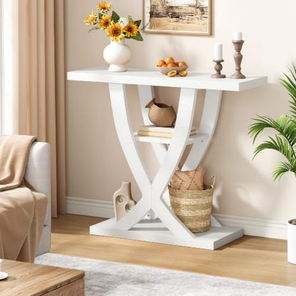 FAVOOSTY 39.4" Entryway Table, 3 Tier Hallway Table, Console Tables for Living Room, Narrow Entrance Table with Storage, Sofa Table Behind Counch, Accent Table for Entry Foyer, White - color: White