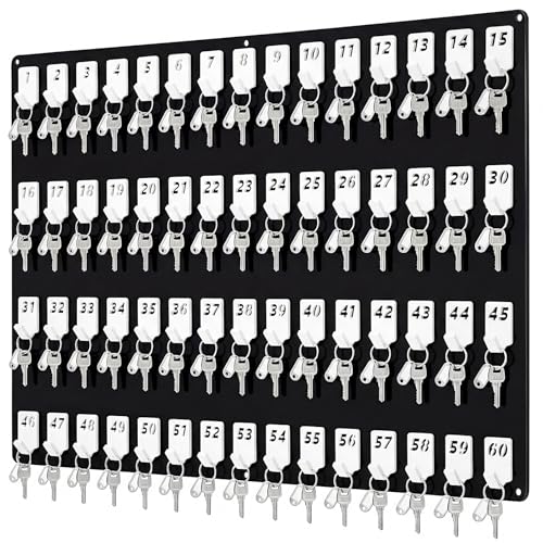 Beeveer Acrylic Key Holder Board with 60 Hooks, Wall Mount Organizer, Black | Ideal for Offices, Schools, Hotels and Dealerships, Durable Acrylic Construction, Numbered Key Slots, Easy Wall Mount Design - color: Black, size: 60 Hooks, style: Hook Only