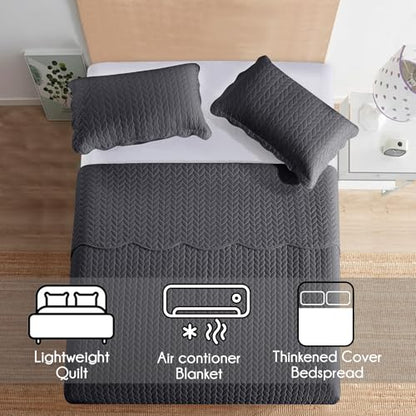 MOONLIGHT20015 Queen Quilt Bedding Set (90" x 96") - Bulk Pack of 10 Wholesale for Hotels, Guest Bedroom & Airbnbs - Lightweight Microfiber Reversible Embossed Quilts Bedspreads (Charcoal) - color: Charcoal/Dark Grey, size: Queen (10 Pack)