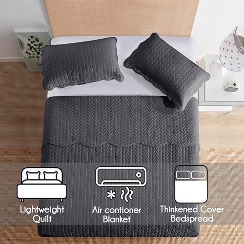MOONLIGHT20015 Queen Quilt Bedding Set (90" x 96") - Bulk Pack of 10 Wholesale for Hotels, Guest Bedroom & Airbnbs - Lightweight Microfiber Reversible Embossed Quilts Bedspreads (Charcoal) - color: Charcoal/Dark Grey, size: Queen (10 Pack)