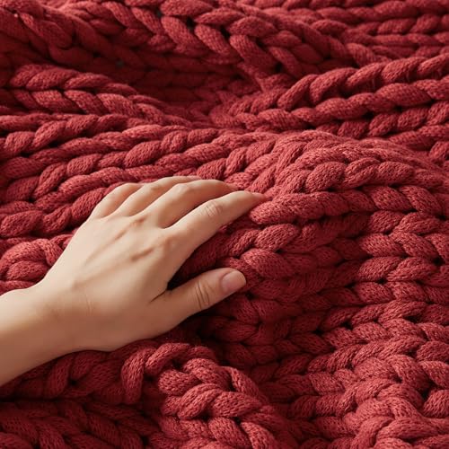 Madison Park Chunky Double Knit All Season Throw Blanket, 50 x 60, Red | Ultra Soft, Acrylic, Cozy Warmth for Sofa or Bed, Lightweight, Boho, OEKO-TEX Certified - color: Red