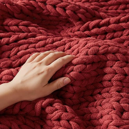 Madison Park Chunky Double Knit All Season Throw Blanket, 50 x 60, Red | Ultra Soft, Acrylic, Cozy Warmth for Sofa or Bed, Lightweight, Boho, OEKO-TEX Certified - color: Red