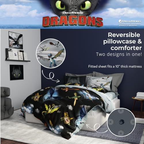 How to Train Your Dragon Kids Bedding Super Soft & Cozy Reversible Microfiber Comforter and Sheet Set with Sham, 5 Piece Twin Size, (Officially Licensed Product) By Franco - color: How to Train Your Dragon, size: Twin