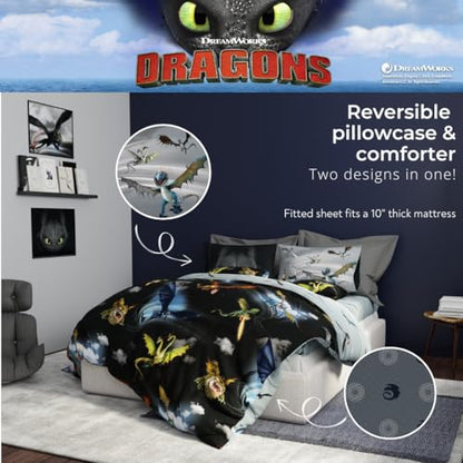 How to Train Your Dragon Kids Bedding Super Soft & Cozy Reversible Microfiber Comforter and Sheet Set with Sham, 5 Piece Twin Size, (Officially Licensed Product) By Franco - color: How to Train Your Dragon, size: Twin