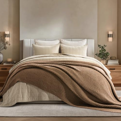 EVERGRACEHOME Chunky Chenille Knit Throw Blanket, 90 x 90, Camel Brown | Sculpted Moss Stitch, Chic Modern Farmhouse, All-Season Warmth, OEKO-TEX® Certified, Oversized Queen for Couch, Bed, Sofa - color: Camel Brown, size: 90" X 90"