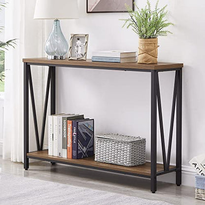 Rustic Sofa Console Table, 2-Tier Industrial Entryway Hallway Table for Living Room, Oak - color: Oak