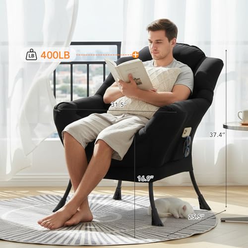 Lazy Chair, Comfy Reading Chair for Bedroom，Black | Comfy Bedroom Accent Chair with Washable Removable Cover and extra throw pillow for Living Room Dorm - color: Peach Black-single