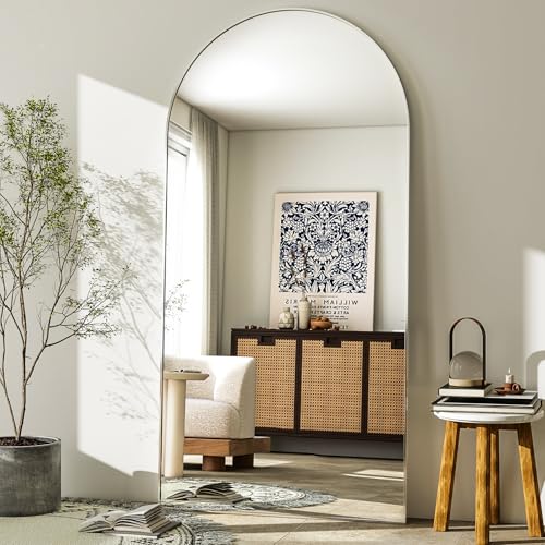 GLSLAND-30x71inch Arched Full Length Mirror, Full Body Floor Mirror Silver | Aluminum Alloy Frame Shatterproof Glass, Free Standing Leaning Hanging Mounted Mirror for Bedroom, Living Room, Dressing Room - color: Silver, size: 71"L x 30"W