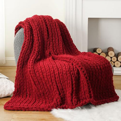 Chunky Knit Throw Blanket for Couch, Christams Red Throw Blanket 50"x60" - color: Red