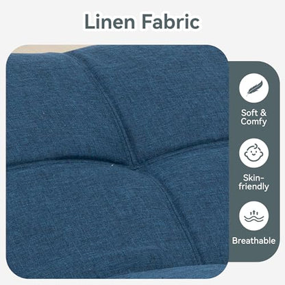 Futon Sofa Bed Convertible Couch, Blue Linen Sofa Bed | Adjustable Backrest & Armrests, Multifunctional Small Loveseat Sleeper Sofa for Living Room, Apartment, Office, Foam Couch - color: A3 | Blue