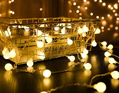Plug in LED String Lights, 16ft/5m 50 LED Bulb Warm White Globe Fairy Lights for Holiday/Christmas/Wedding/Party Indoor Outdoor Decoration