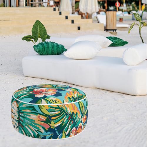 Inflatable Stool Ottoman Footrest with Handle D20 xH9-Rosario Flower Leaf | Indoor Outdoor Footrest Seat, Water-Repellent, Footstool Pouf for Home Patio Garden and Camping Use - color: Rosario Flower Leaf