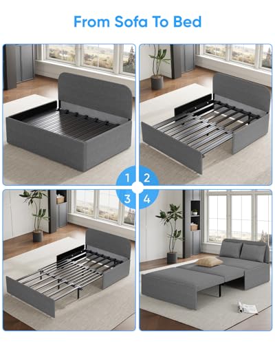 43.3" Twin Size Pull Out Sofa Bed，3-in-1 Linen Convertible Sleeper Sofa Bed,Loveseat Pullout Bed with Pillows and Tri-fold Mattress for Small Space/Bedroom,Light Grey - color: Light Grey, size: Twin