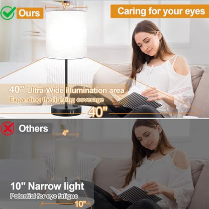 Lynnoland Set of 2 Touch Control Table Lamps with 2 USB & AC Outlet, 3-Way Dimmable Bedside Nightstand Lamps for Bedroom Living Room Nursery, 800 Lumens 5000K Daylight Bulbs Included - color: (2 Pack)White & Matte Black(Base)-5000K Bulbs Included