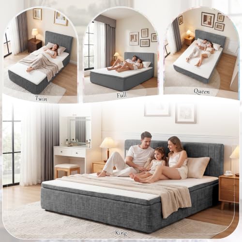 Queen Compression Bed Boneless Bed Frame with Mattress and Headboard - color: Grey, size: Queen