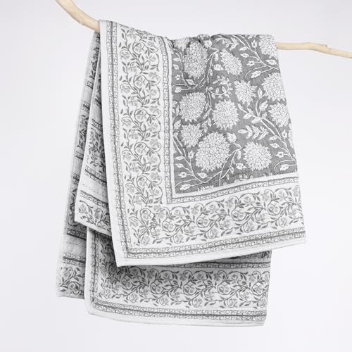 Levtex Home Adare Grey Quilted Throw - (50x60in.) - Floral - Grey White - Reversible - Cotton - color: Grey