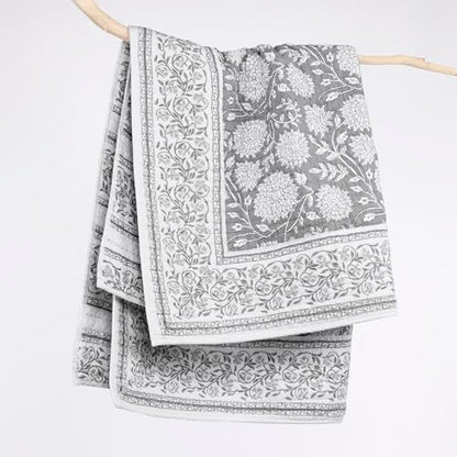 Levtex Home Adare Grey Quilted Throw - (50x60in.) - Floral - Grey White - Reversible - Cotton - color: Grey