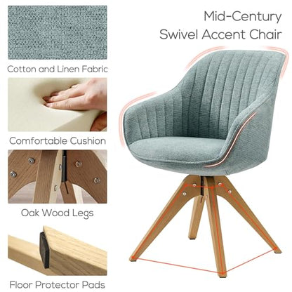 Swivel Desk Chair for Home Office, Fabric, Light Blue | No Wheels, Oka Wood Legs, Mid Century Modern, Upholstered, 360° Swivel, Accent Chair, Living Room, Bedroom - color: Mist Blue, size: Fabric