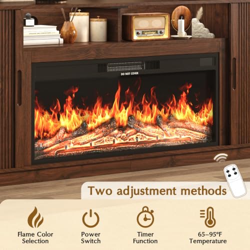 85.6" Fireplace TV Stand for TV Up to 90",Entertainment Center with 40" Electric Fireplace,Simulates 12 Flame Colors,Countertop with Power Outlet, Large Capacity, for Living Room,Walnut - color: Walnut