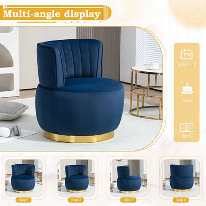 SLEERWAY 360° Swivel Barrel Chair Set of 2, Modern Velvet Round Accent Chair, Comfy Upholstered Small Armchair with Gold Metal Base for Living Room Bedroom Nursery Office Sillas para Sala, Navy Blue - color: Navy, size: 25.2" W