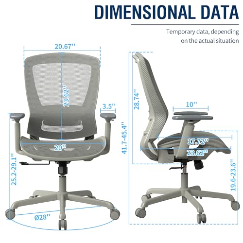 Mesh Office Chair,Ergonomic Computer Desk Chair,Sturdy Task Chair- Adjustable Lumbar Support & Armrests,Tilt Function,Comfort Wide Seat,Swivel Home Office Chair (Grey Frame Grey Mesh) - color: Grey Frame Grey Mesh