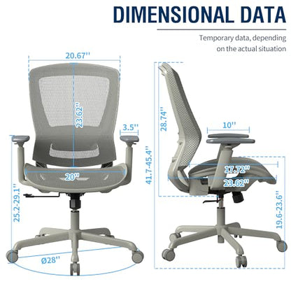 Mesh Office Chair,Ergonomic Computer Desk Chair,Sturdy Task Chair- Adjustable Lumbar Support & Armrests,Tilt Function,Comfort Wide Seat,Swivel Home Office Chair (Grey Frame Grey Mesh) - color: Grey Frame Grey Mesh