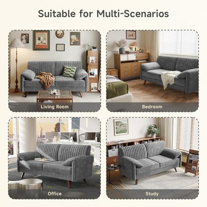 64.5" Loveseat Sofa, Chenille Loveseat Couch for Living Room, Grey | 23.2" Deep Seat Love seat with Padded Arms, Comfy Modern Small Couches for Bedroom, Small Spaces, Dorms, Office, Apartment - color: Grey