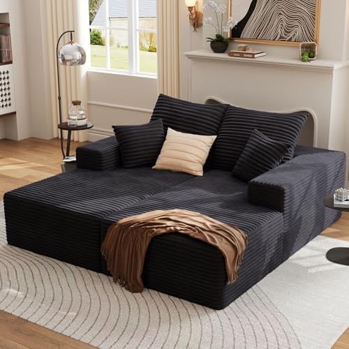 Oversized Double Chaise Lounges Indoor - 74.8" Upholstered Boneless Cloud Stupendous Oversized Chaise Lounge Couch Luxury Sofa Bed Deep Seat - Plush Corduroy Lounge Chair,2 Pieces,Black - color: Black