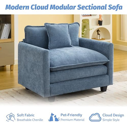 WUTUTUEE 41'' Modern Chenille Oversized Chair, Upholstered Accent Living Room Chair with Extra Thicked Deep Seat, Single Lounge Chair for Bedroom, Small Apartment, Blue - color: Blue, size: 41'' Single Seat