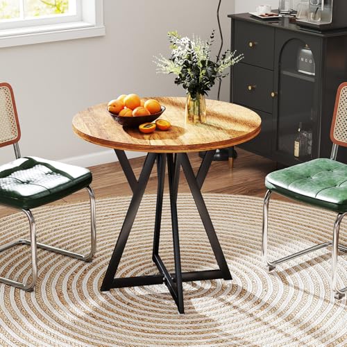 Small Dining Table, 31.5" Round Kitchen Table for 2 with X-Shaped Metal Pedestal Base, Wooden Dining Room Table for Small Spaces, Cafe, Apartment, Living Room, Office (Rustic Brown+Black)