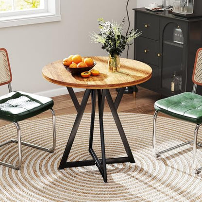 Small Dining Table, 31.5" Round Kitchen Table for 2 with X-Shaped Metal Pedestal Base, Wooden Dining Room Table for Small Spaces, Cafe, Apartment, Living Room, Office (Rustic Brown+Black)