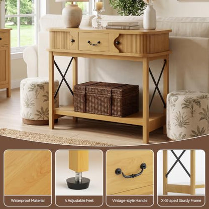 39'' Narrow Console Table, 2-Tier Entryway Sofa Table,Natural Wood | Narrow Entry Table with Drawer & Cabinets; Sturdy X-Frame, Slim Wood for Entryway, Hallway, Living Room & Behind Couch - color: Burywood