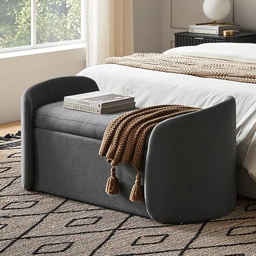 mopio Sophie 51" Ottoman Storage Bench, Entryway and Window Seating, End of Bed Curved Stool for King & Queen Bed, Storage Chest for Bedroom (Dark Gray Fabric) - color: Dark Gray Fabric, Curved