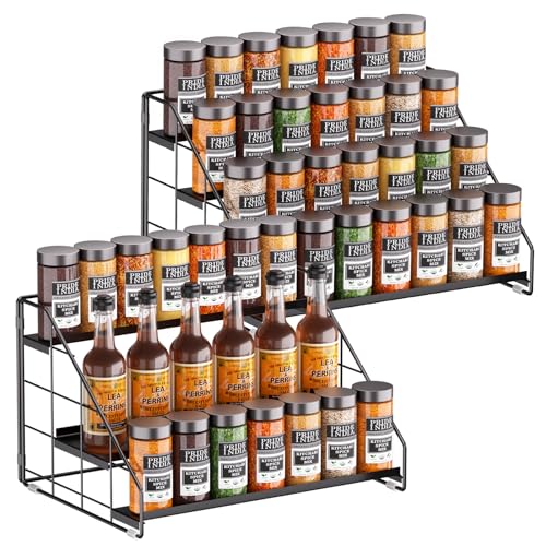 4 Tiered Spice Rack Organizer, 2 Pack Spice Rack Organizer for Cabinet, Tiered Adjustable Spice Shelf for Kitchen Countertop Pantry Organization (Carbon Black) - color: Bright Black-2Pcs