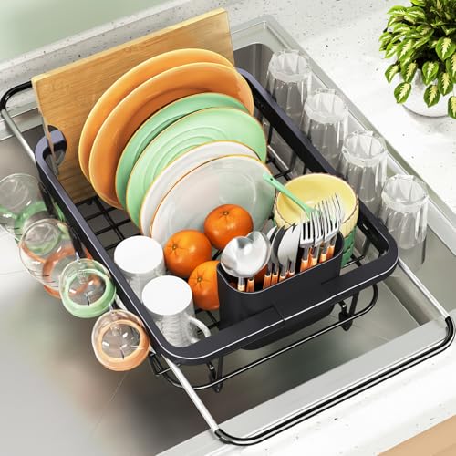Urackify Dish Drying Rack in Sink, Dish Drainer with Utensil Holder, Black - color: Jet Black, size: Small