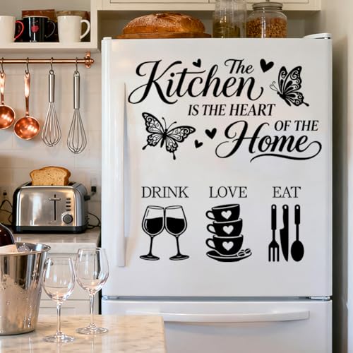 Kitchen Quotes and Tableware Wall Decals, Wall Stickers Decor | 2 Sheets 11.8"x37.8" Vinyl Removable Peel and Stick Murals, Plant Decor for Bedroom, Bathroom, Office, Classroom & Home - style: Kitchen Quotes and Tableware