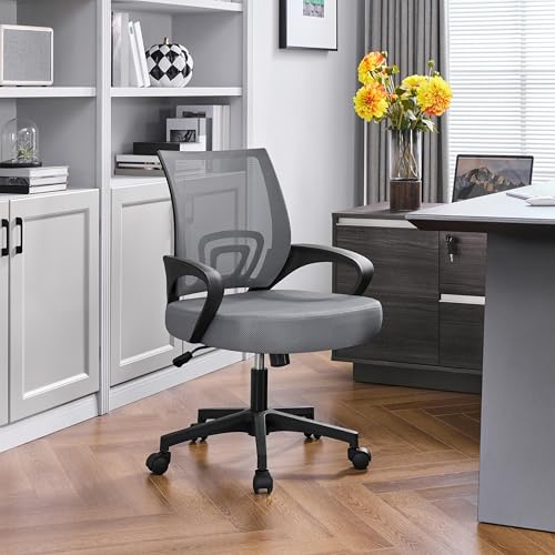 Yaheetech Mid Back Mesh Computer Office Desk Chair Adjustable Swivel, Dark Grey - color: Dark Gray